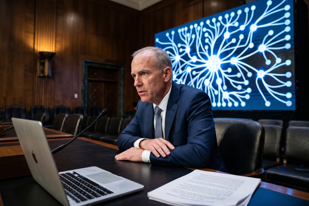 Government officials signing AI regulation legislation in 2026 with digital AI graphics in the background