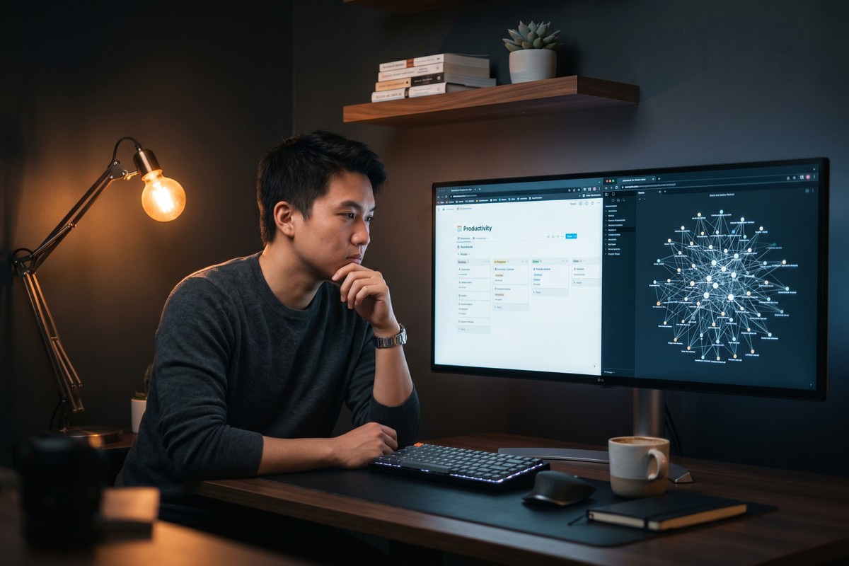 Notion AI vs Obsidian AI note-taking app comparison on a laptop screen