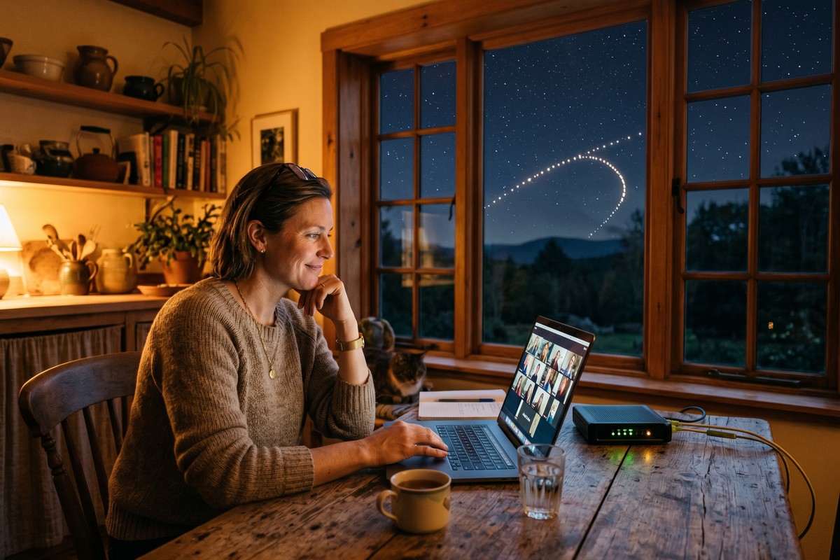 Starlink satellite dish mounted on a roof compared to a traditional home internet router