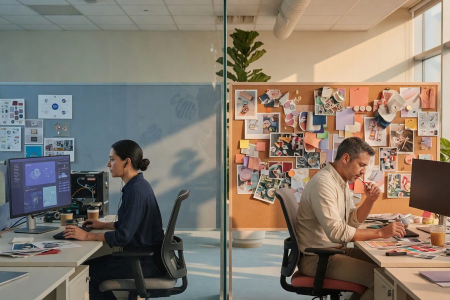 A creative director reviewing AI-generated brand assets