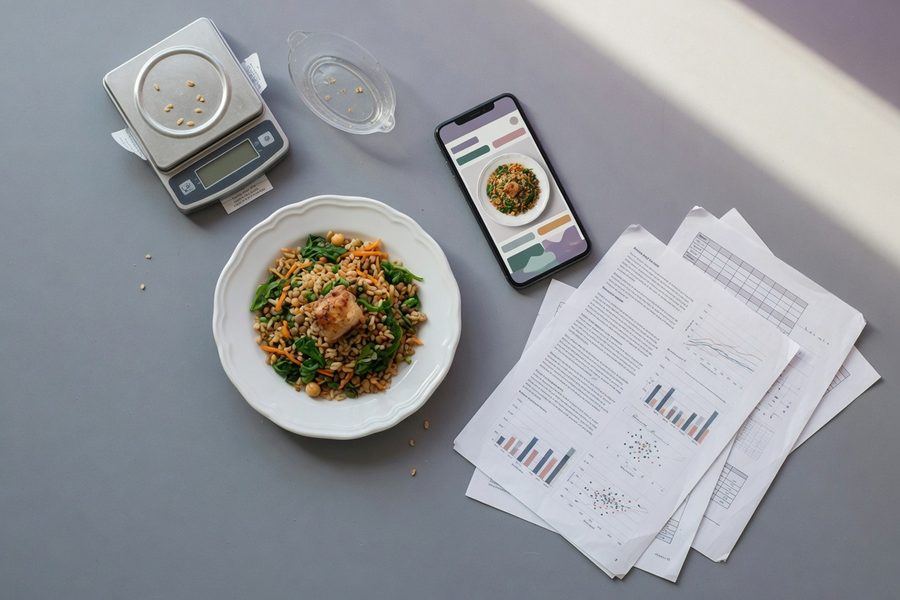 Chart comparing predicted vs. actual fiber intake across three AI food apps