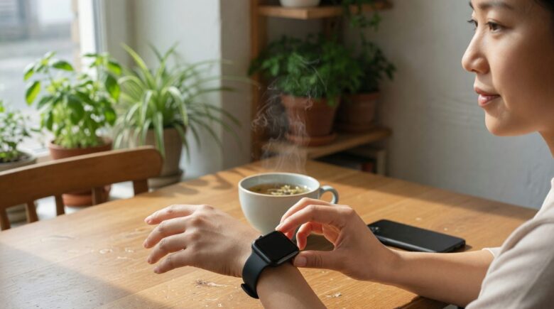 Person using smartphone to scan health vitals with AI, avoiding traditional fitness app logging