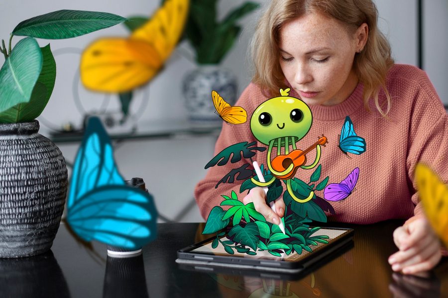 Photographer adjusting final edits on a tablet while AI handles batch processing