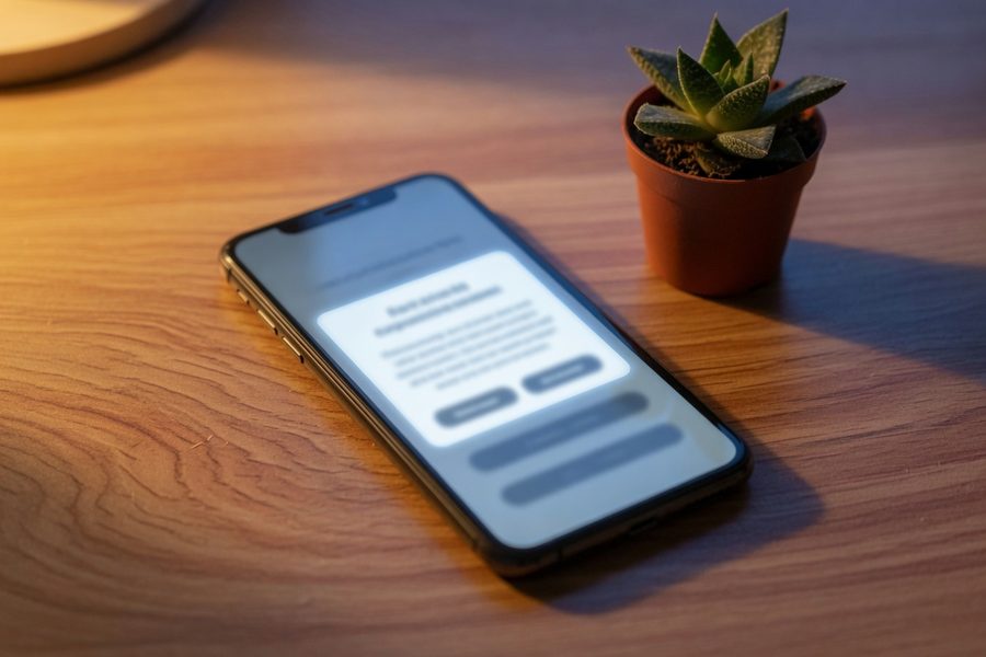Person comparing sleep app features on phone while lying in bed