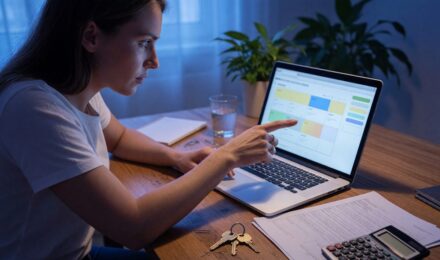 First-time homebuyer reviewing mortgage options on laptop with AI mortgage comparison tool interface