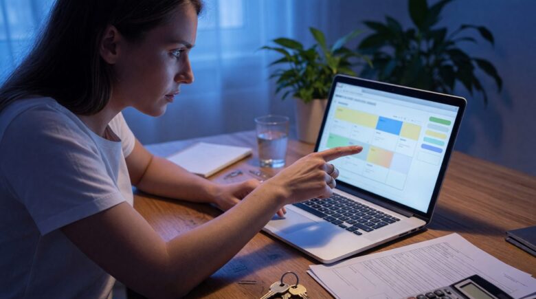 First-time homebuyer reviewing mortgage options on laptop with AI mortgage comparison tool interface